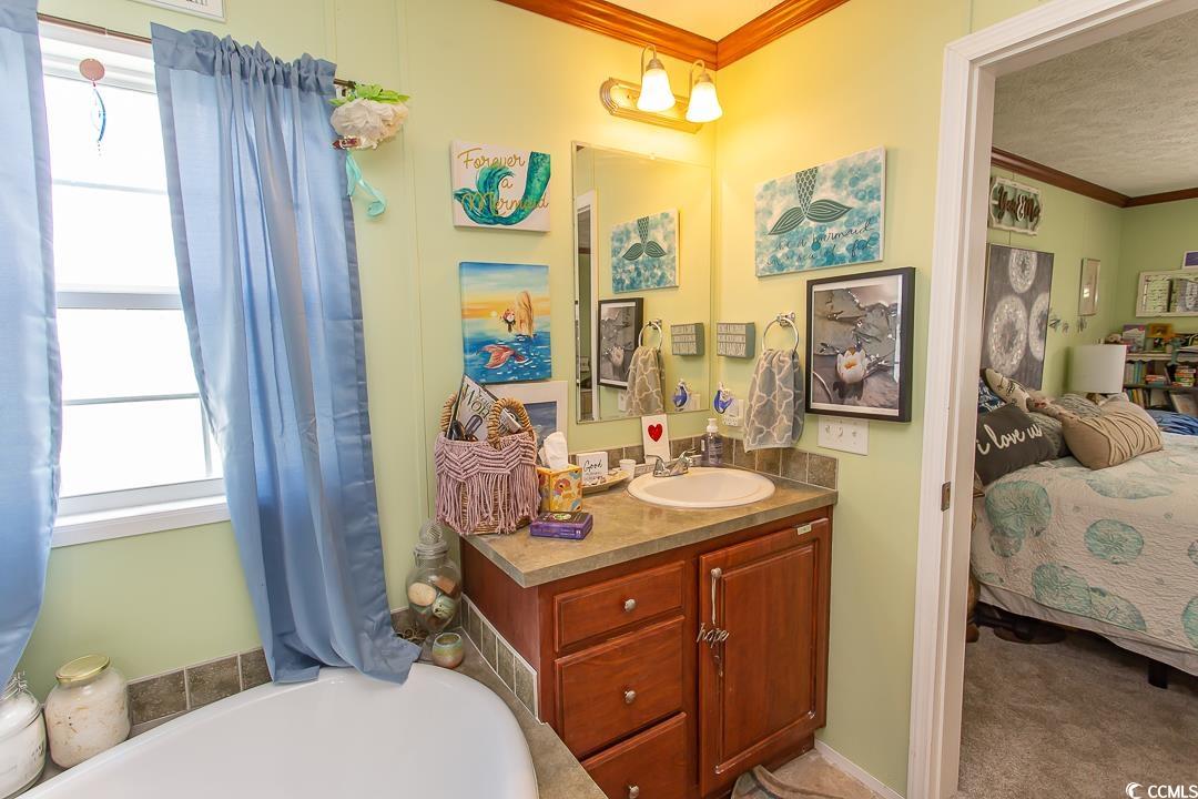 1051 Hunter Way Conway, SC 29526 - Photo 17 of 27 Bathroom with a tub, ornamental molding, vanity, a