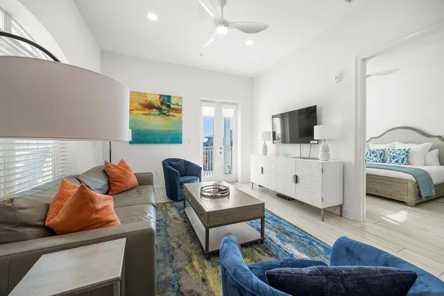 a view of a building with a large window