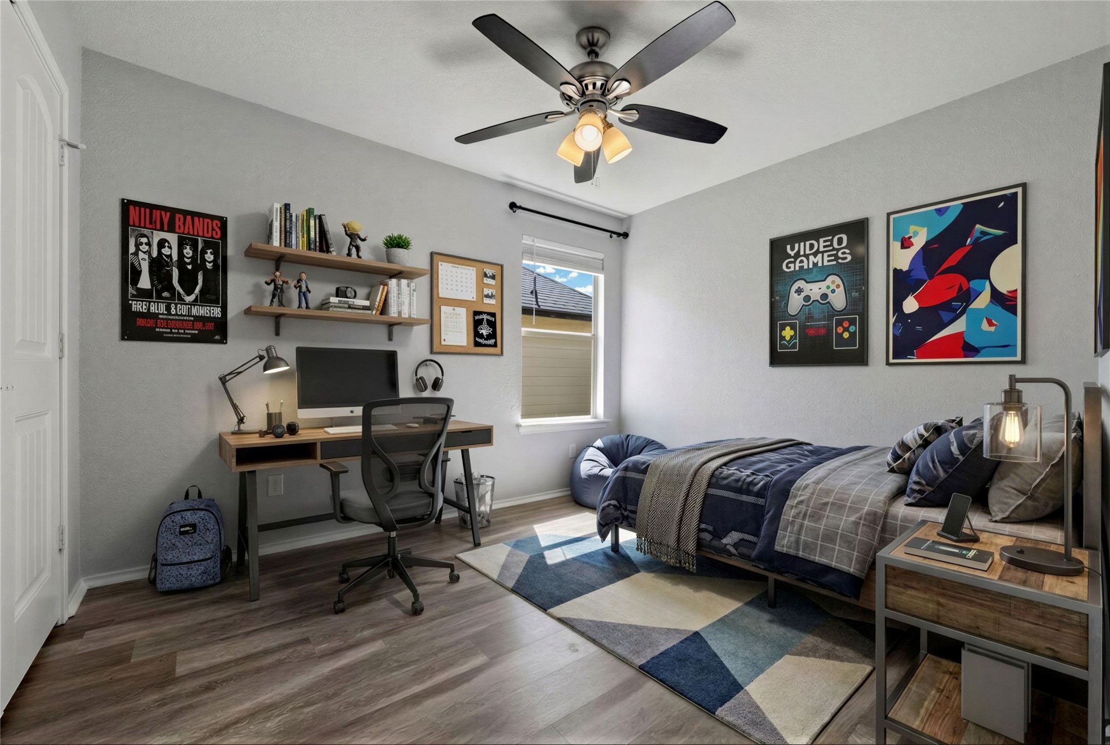 133 Beth Ann Loop Taylor, TX 76574 - Photo 20 of 30 Virtual stage Bedroom #4 with an office area, light dark engineering flooring and a ceiling fan