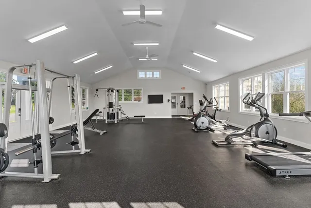 a view of a room with gym equipment