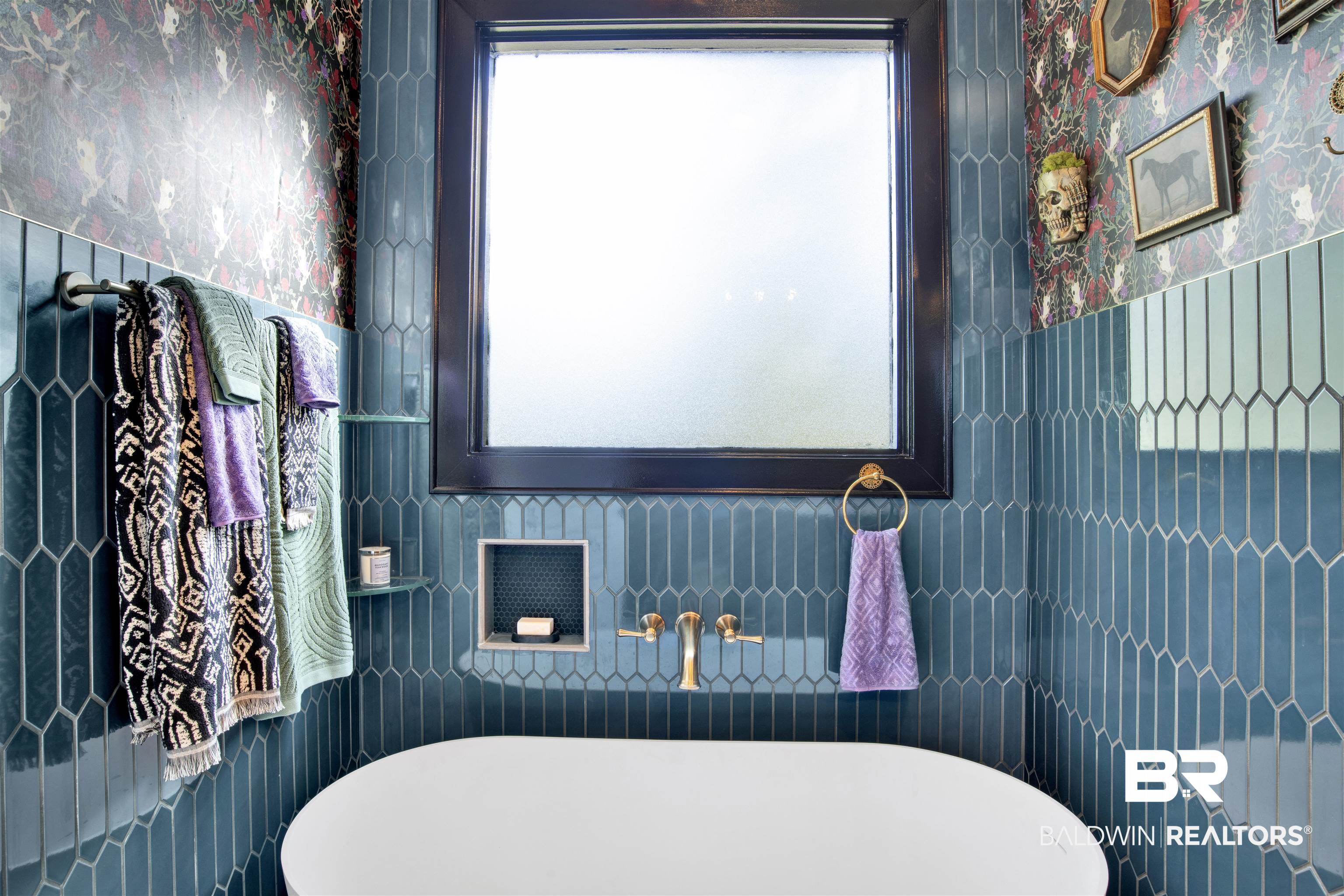 11116 Redfern Road Daphne, AL 36526 - Photo 42 of 46 Bathroom featuring wallpapered walls, a freestanding bath, and plenty of natural light