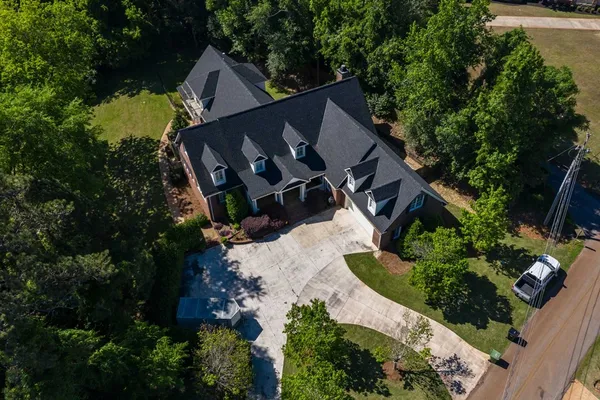 an aerial view of a house