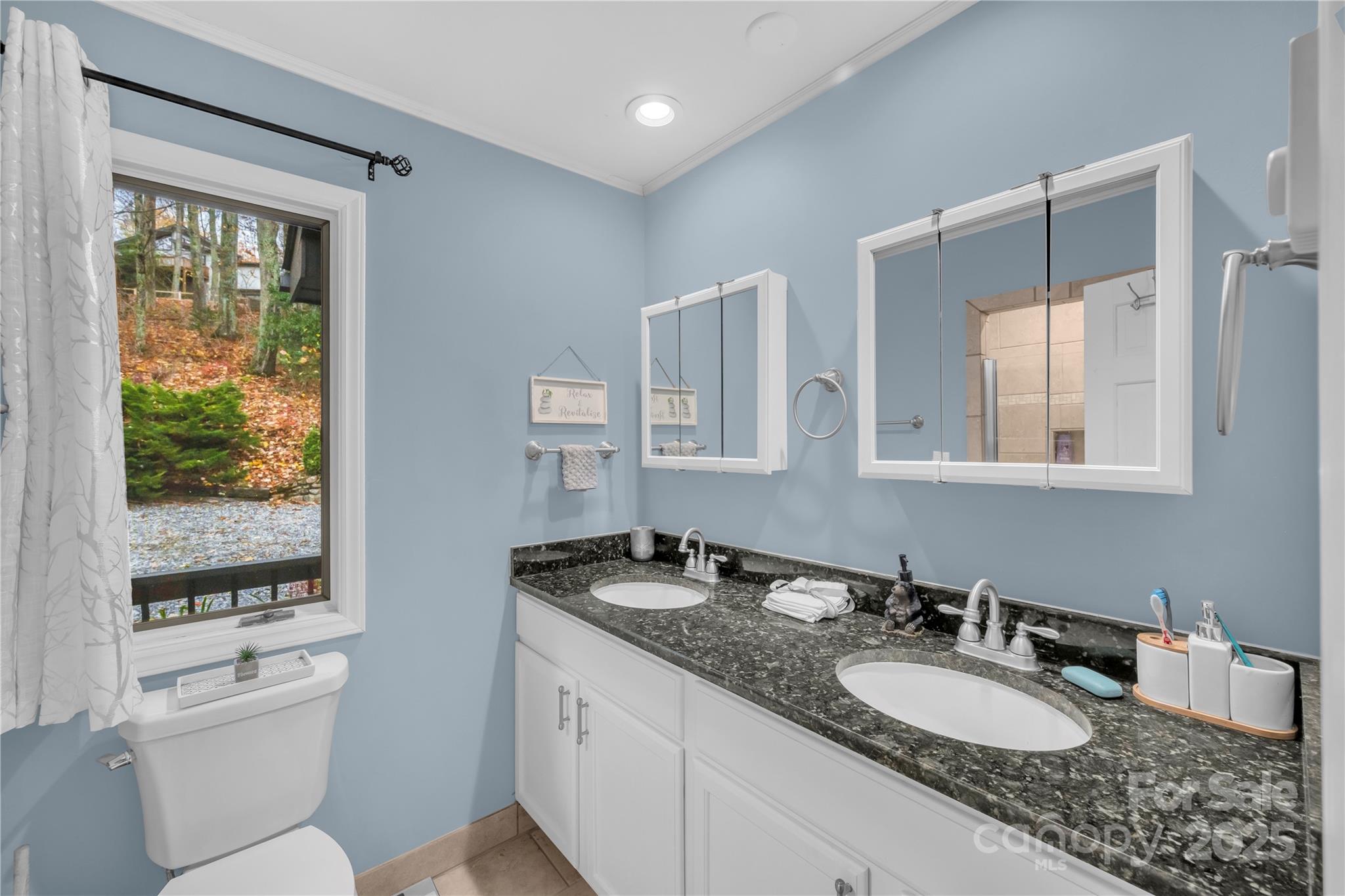 555 Glenview Road Newland, NC 28657 - Photo 17 of 48 a bathroom with a granite countertop sink mirror and a toilet