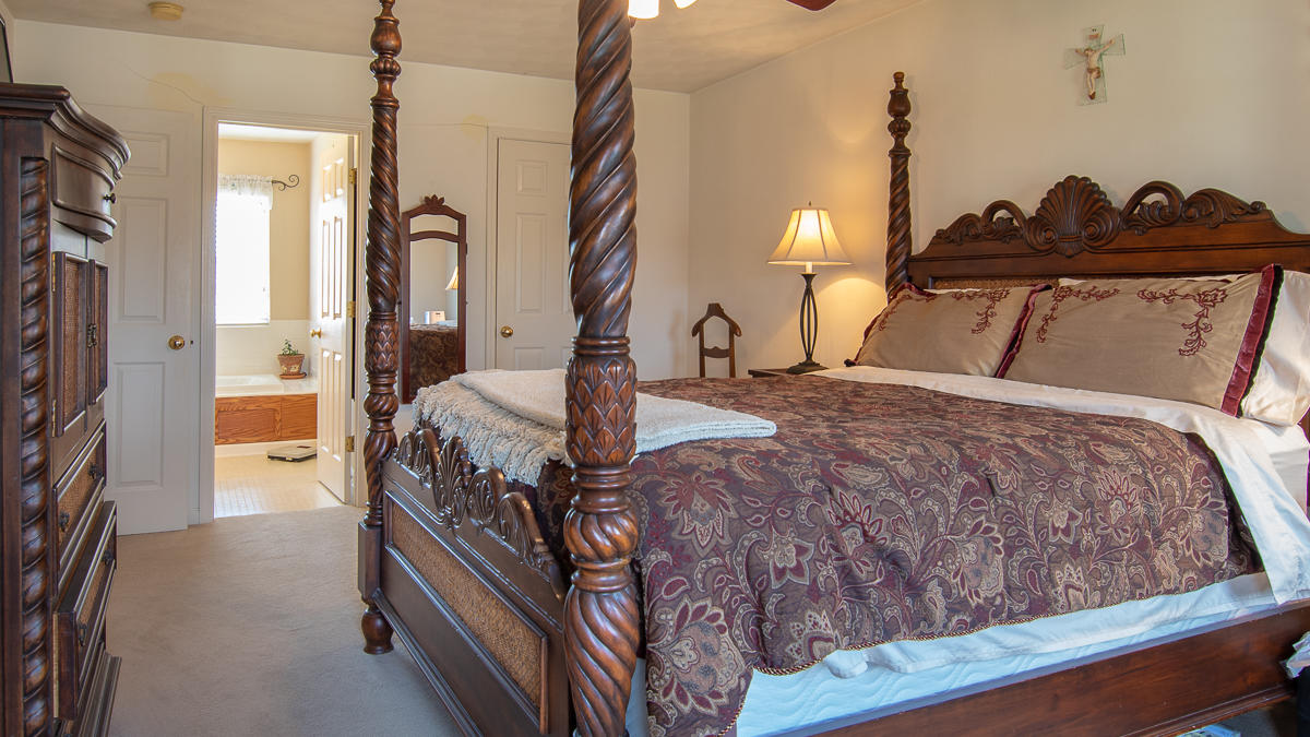 112 Aftons Meadow Road Vinton, VA 24179 - Photo 28 of 46 a bed room with a bed and a chandelier