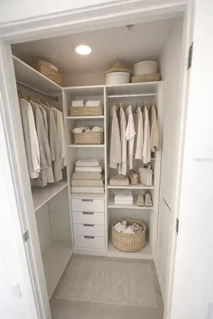 a view of walk in closet with clothes and shoes