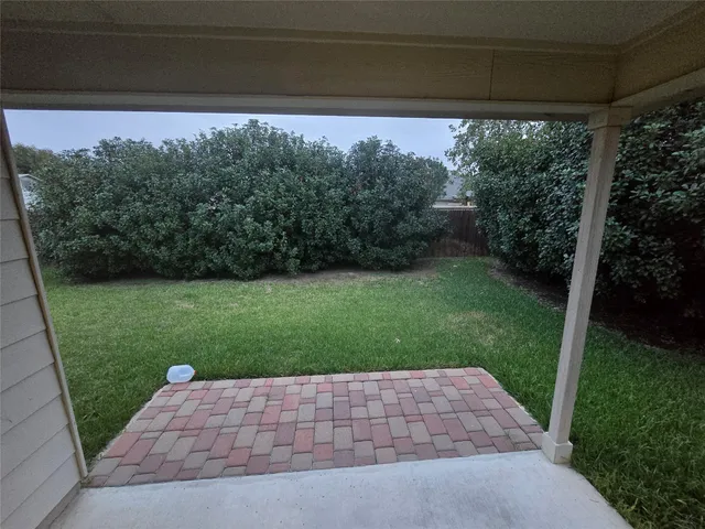 a view of a yard with potted plants