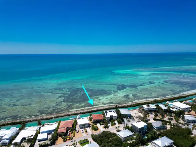 an aerial view of residential houses with outdoor space and parking