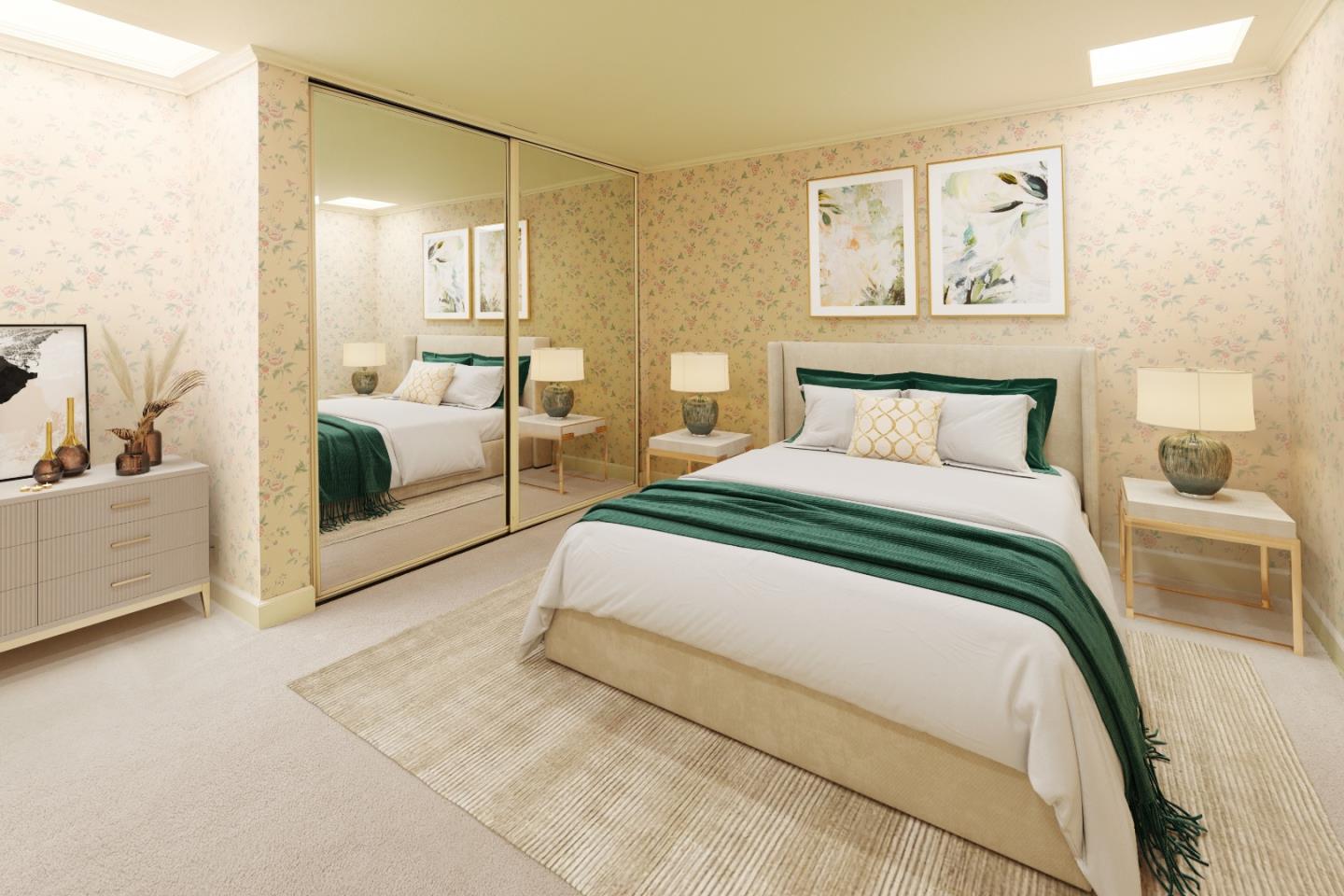 47 Bay Tree Lane Los Altos, CA 94022 - Photo 19 of 34 a bedroom with a large bed and a couch