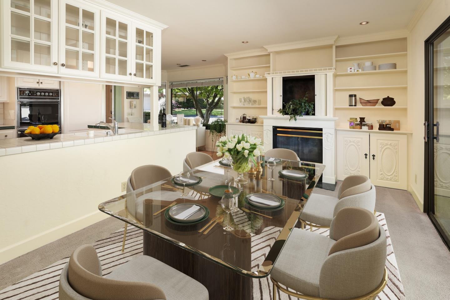 47 Bay Tree Lane Los Altos, CA 94022 - Photo 9 of 34 a living room with furniture a fireplace and a flat screen tv