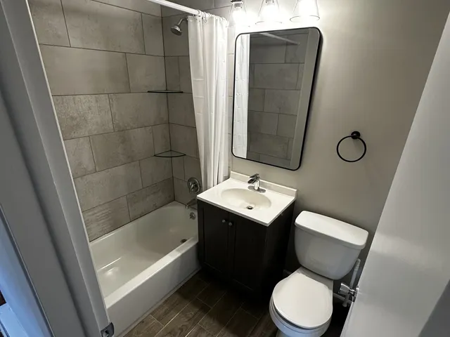 a bathroom with a bathtub