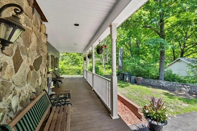 a view of a garden with wooden floor