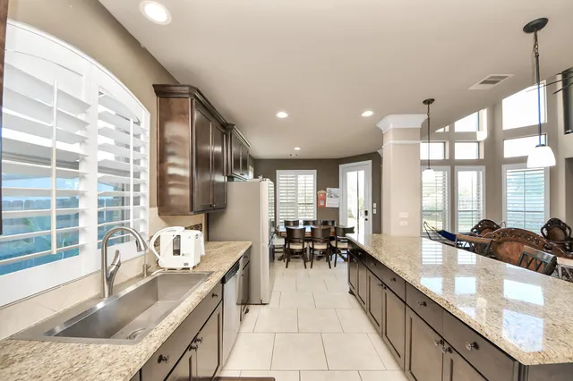 a large kitchen with lots of counter space