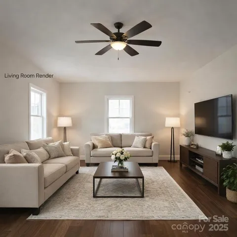 a living room with furniture and a flat screen tv