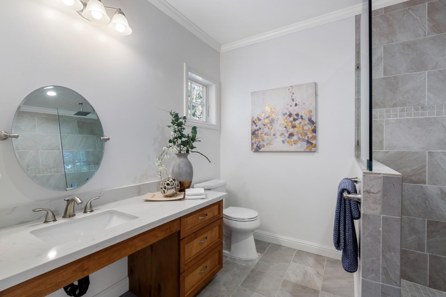 1001 Harvard Road San Mateo, CA 94402 - Photo 31 of 54 a bathroom with a granite countertop sink mirror and toilet