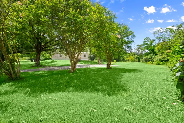 a view of grassy field with benches