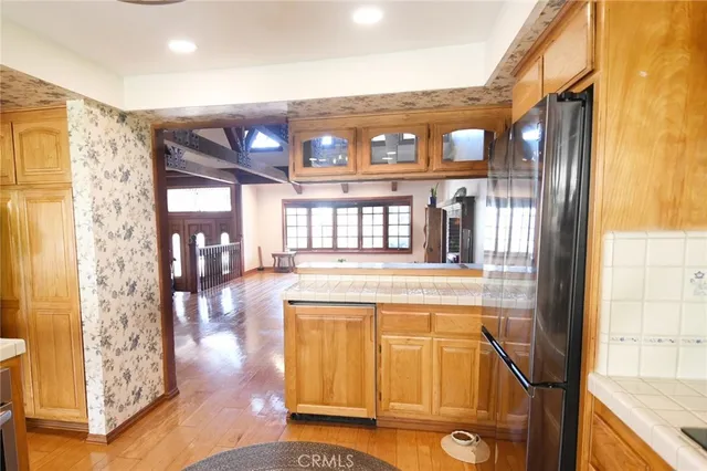 a living room with a large window