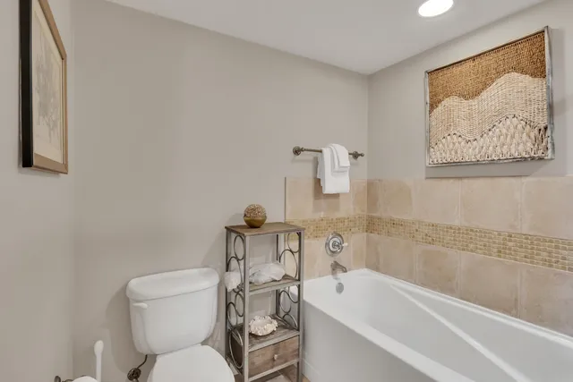 a bathroom with a toilet and a bathtub