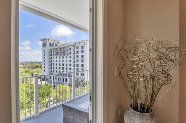 a view of balcony with furniture