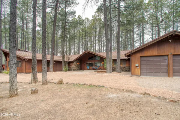 a wooden house with trees in front of it