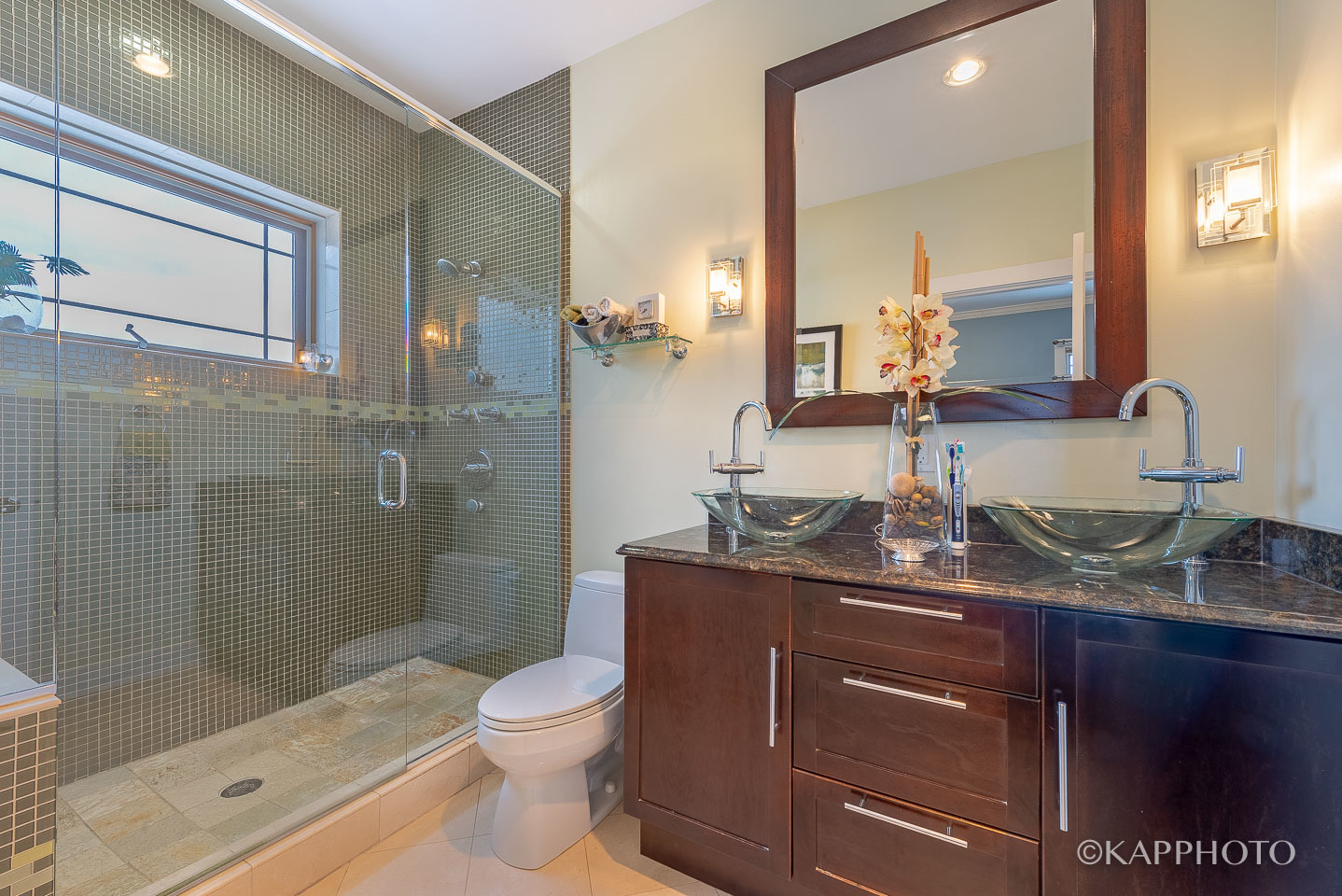 1 North Bishop Street, Unit 15 Chicago, IL 60607 - Photo 18 of 25 a bathroom with a granite countertop toilet sink shower and mirror