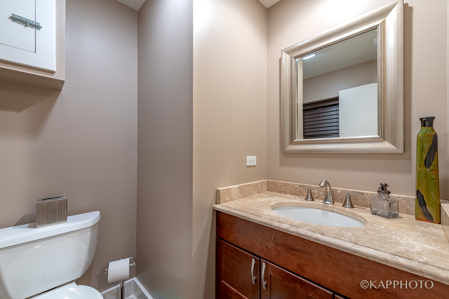 1 North Bishop Street, Unit 15 Chicago, IL 60607 - Photo 23 of 25 a bathroom with a granite countertop sink toilet and mirror