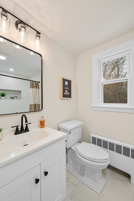 98 John Carver Road Reading, MA 01867 - Photo 15 of 40 a bathroom with a toilet a sink and mirror
