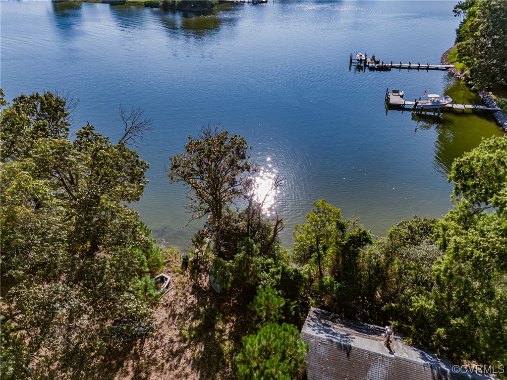 Water view with a boat dock