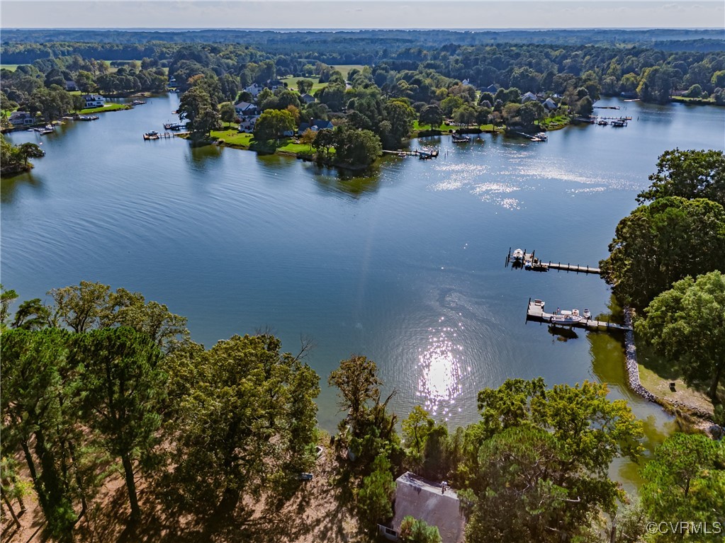 Aerial view of a nearby body of water