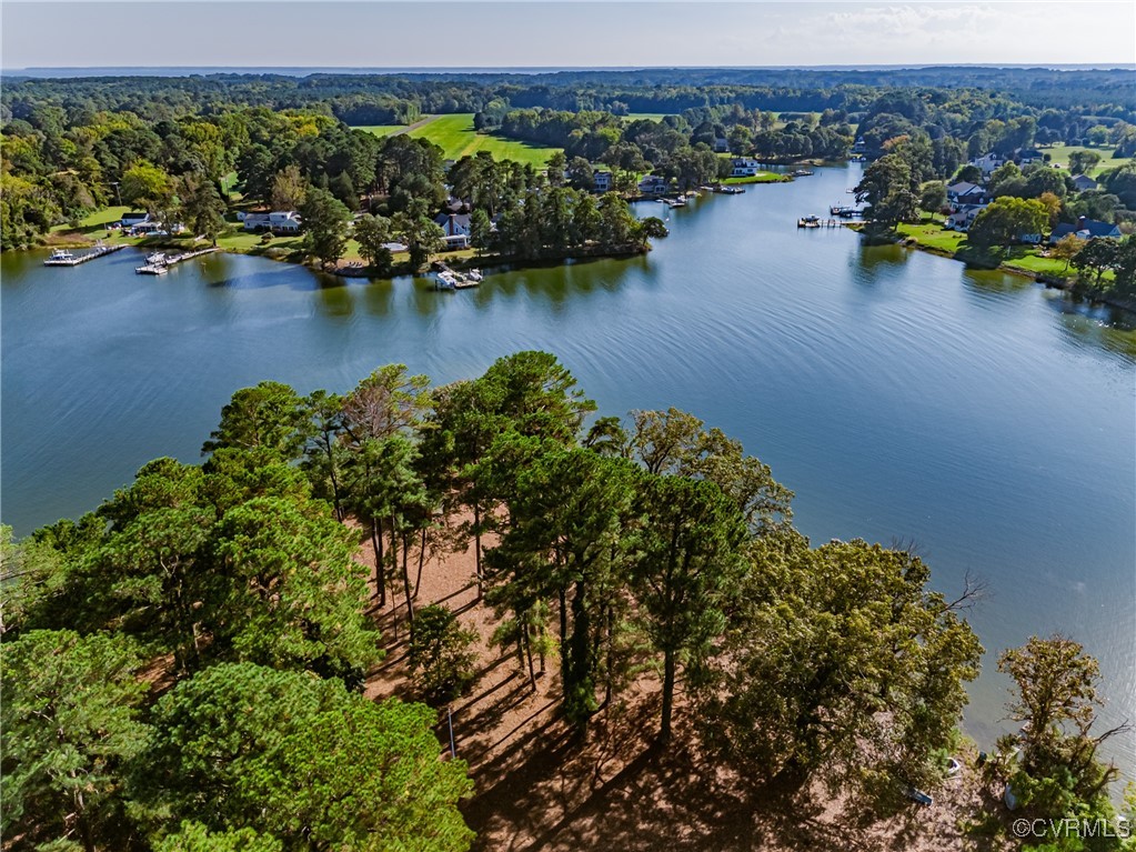 Drone / aerial view of a large body of water and a