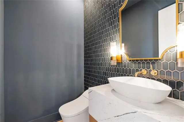 a dining room with furniture window and outside view