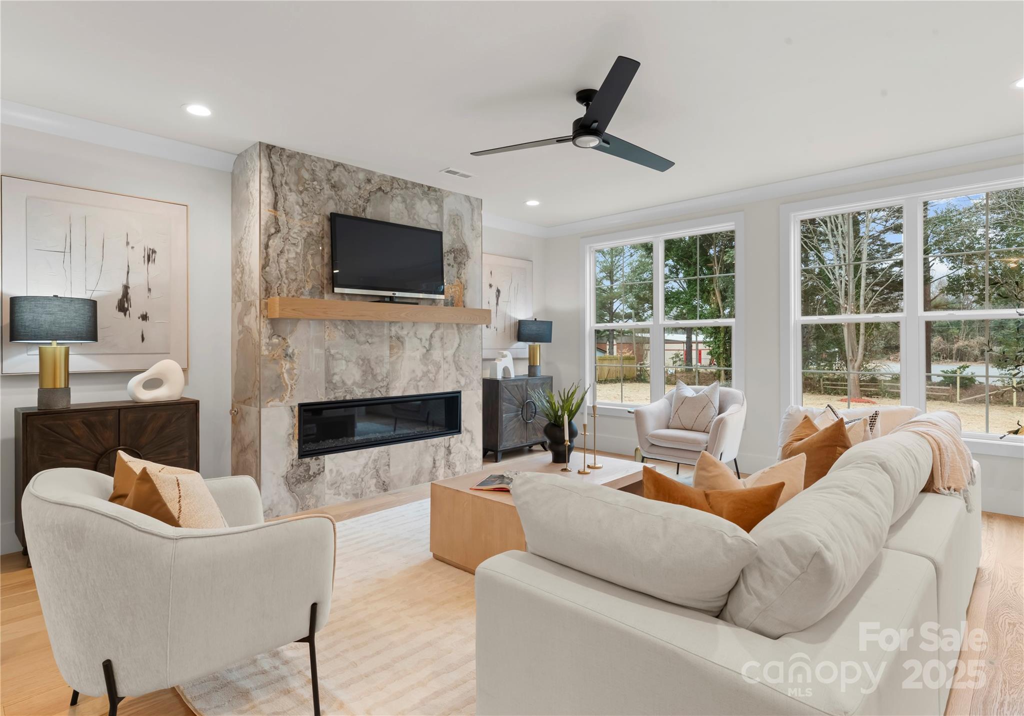 1641 Longfellow Street Charlotte, NC 28205 - Photo 12 of 48 a living room with furniture a fireplace and a flat screen tv
