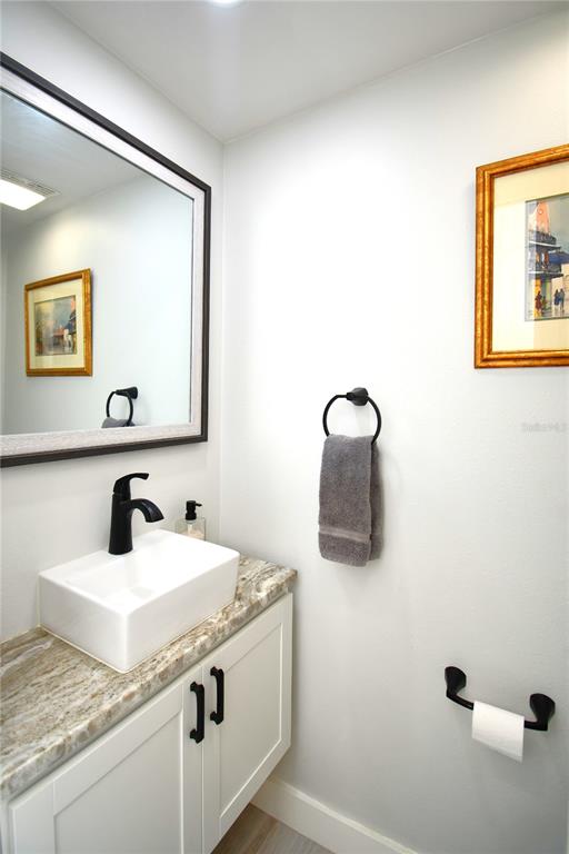 1245 Alexander Street Mount Dora, FL 32757 - Photo 23 of 55 a bathroom with a granite countertop sink and a mirror