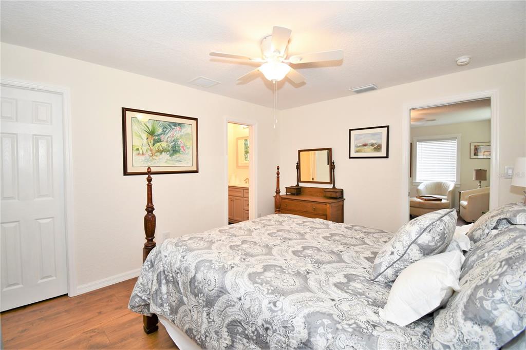 1245 Alexander Street Mount Dora, FL 32757 - Photo 44 of 55 a bedroom with a large bed and a chandelier