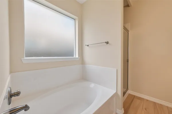 a bathroom with a bathtub
