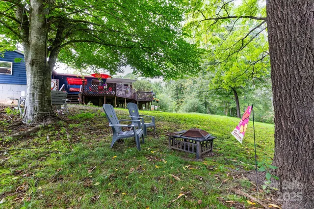 an outdoor sitting area with golf course