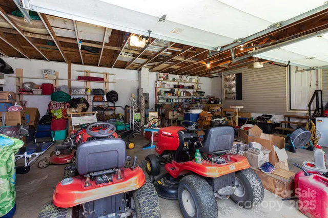 a cars is parked in a garage