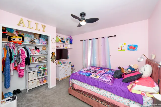 a bed room with a bed and a walk in closet