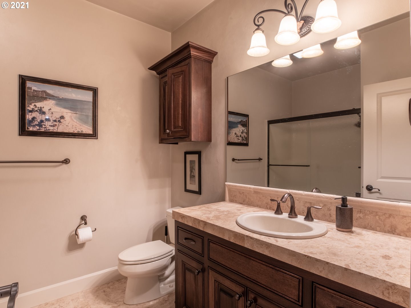 37001 Wallace Creek Road Springfield, OR 97478 - Photo 24 of 31 a bathroom with a granite countertop toilet sink and mirror