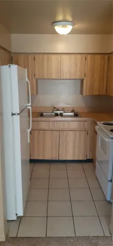 a kitchen with a stove a refrigerator and cabinets