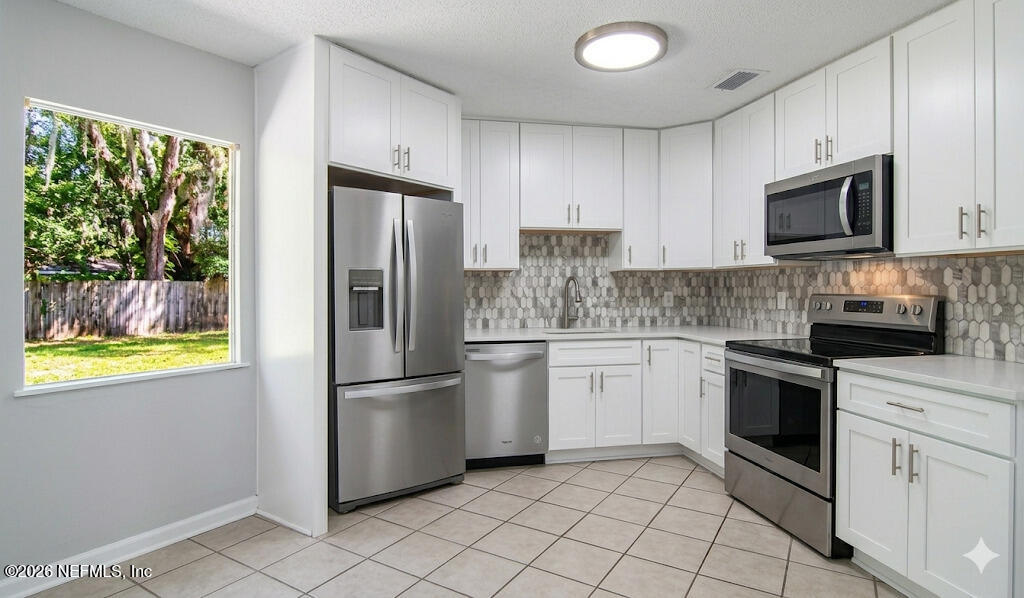 1283 Nantucket Avenue Atlantic Beach, FL 32233 - Photo 5 of 9 a kitchen with white cabinets stainless steel appliances and a window