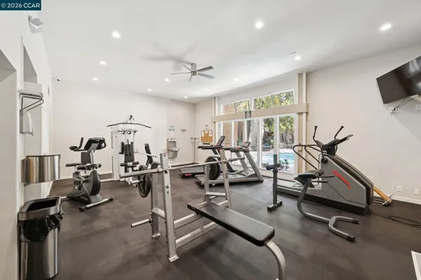 a view of a room with gym equipment