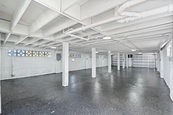 a view of a lake with a patio