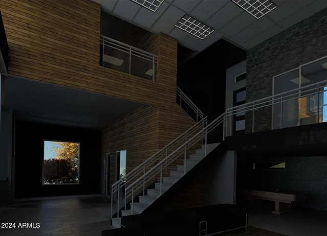 a view of a large building with a city view