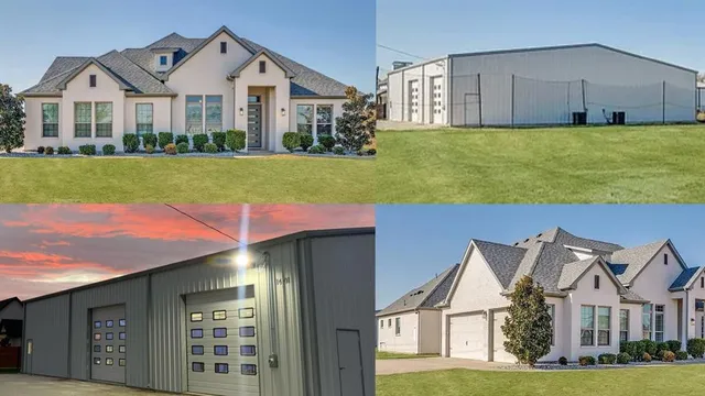 a view of a house with a big yard and large trees