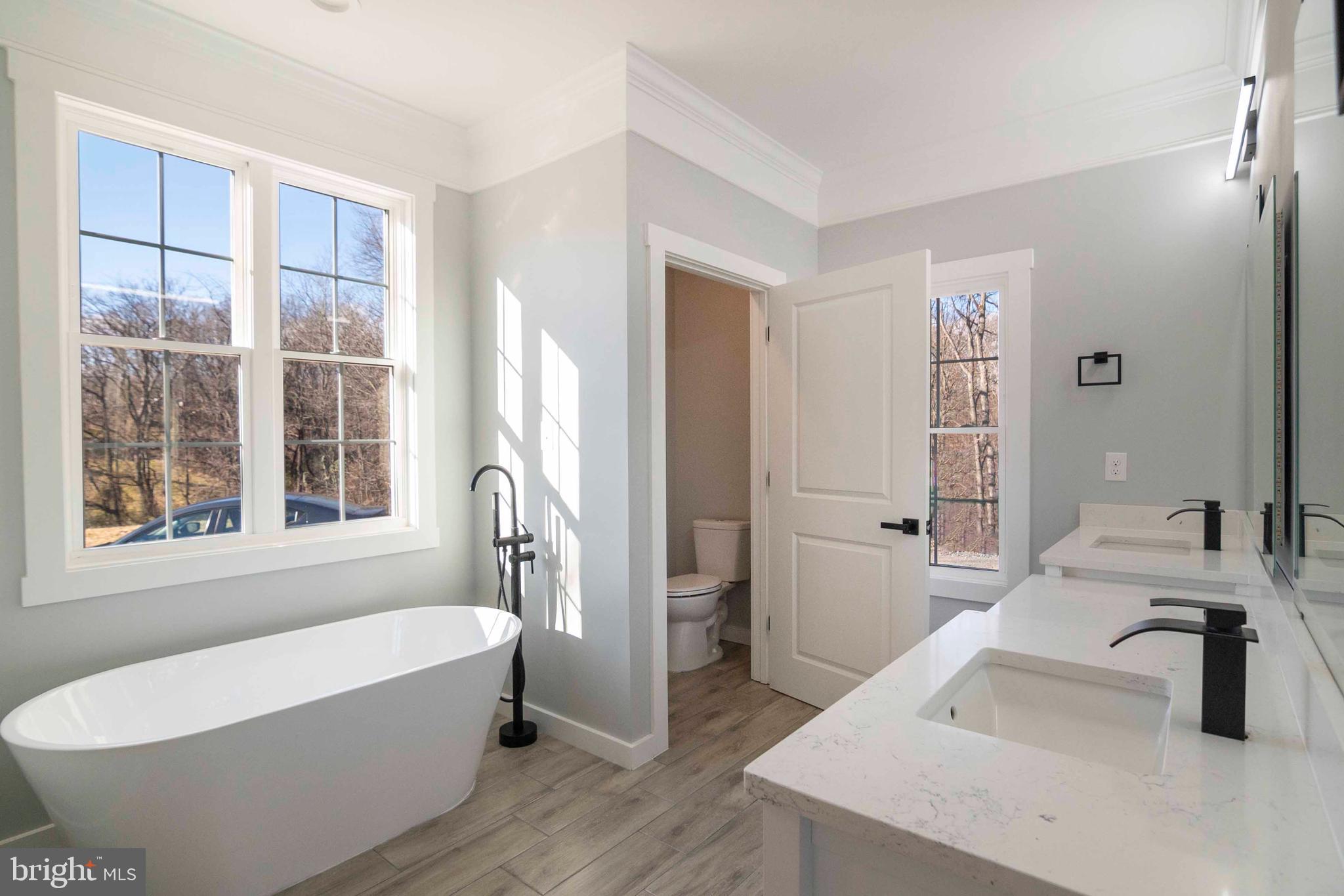 1633 Catlett Mountain Road Front Royal, VA 22630 - Photo 50 of 69 a bathroom with a tub a sink and a large mirror