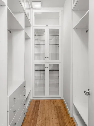 a view of walk in closet with empty racks