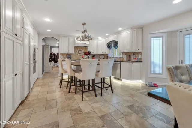 a view of a dining area with furniture