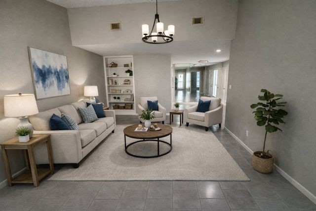 2277 South Kirkwood Road, Unit 104 Houston, TX 77077 - Photo 3 of 12 a living room with furniture a chandelier and a window