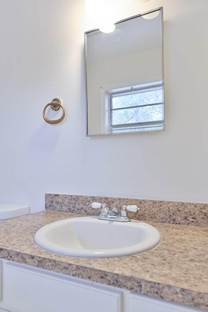 6421 Lemans Lane Columbus, GA 31909 - Photo 30 of 32 a bathroom with a granite countertop sink and a mirror