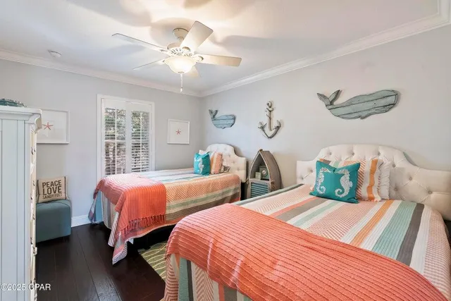 a bedroom with a bed and a mirror